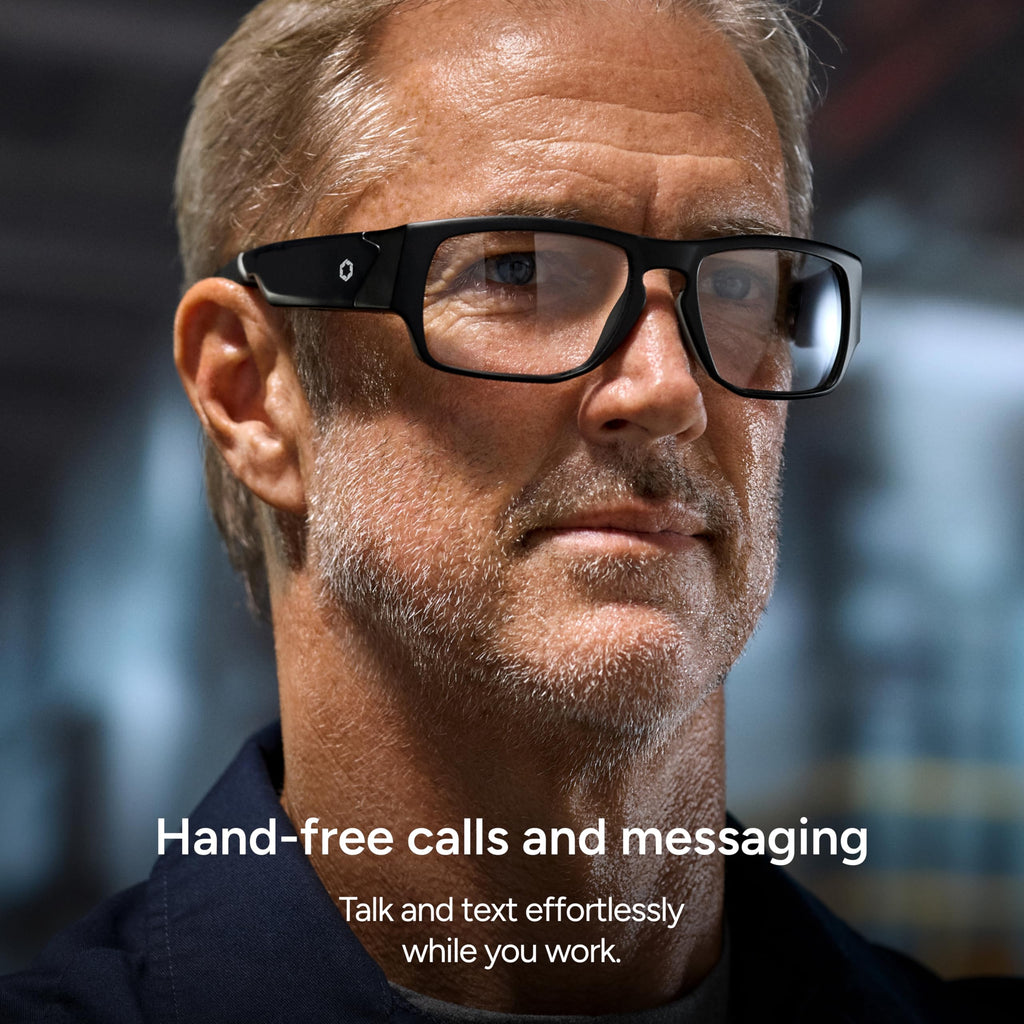 Lucyd Armor Smart Safety Glasses, TR90 Frame, Light Adaptive Lenses, Open Ear Speakers & Microphone - ANSI Z87.1