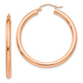 Real 14kt Rose Gold Polished 3mm Lightweight Tube Hoop Earrings; Adults and Teens; Women and Men