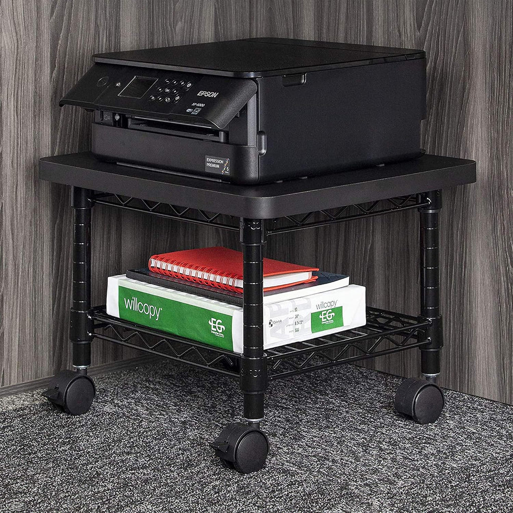 Safco Onyx Rolling Cart Printer Stand, Under-Desk Mobile Utility Table for Home Office with Steel Shelf, Black