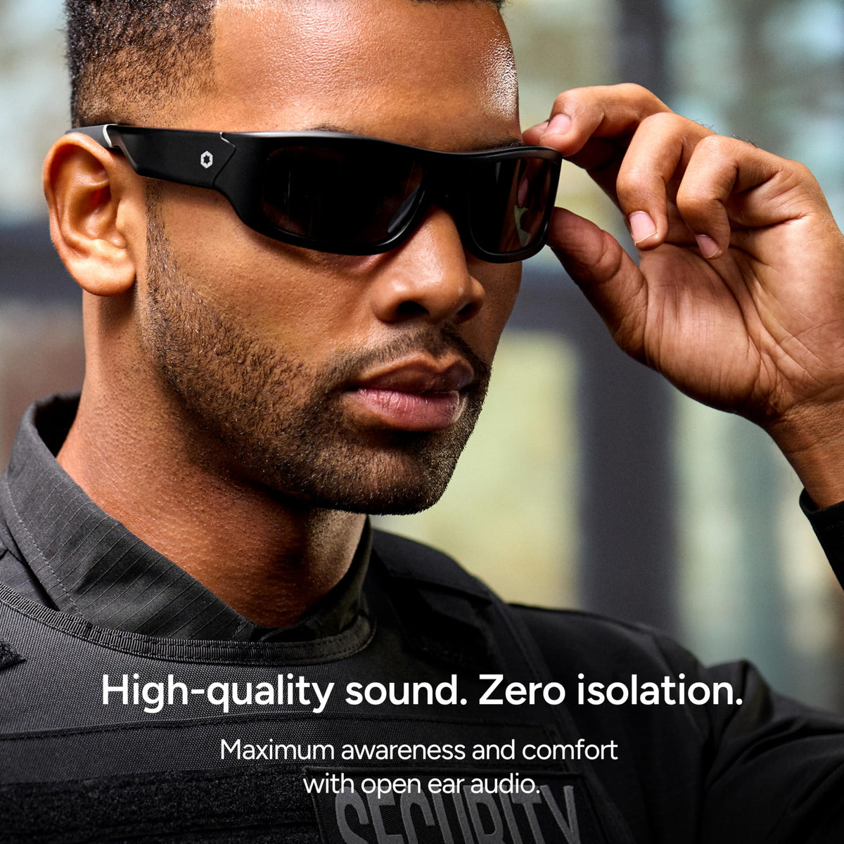 Lucyd Armor Smart Safety Glasses, TR90 Frame, Light Adaptive Lenses, Open Ear Speakers & Microphone - ANSI Z87.1