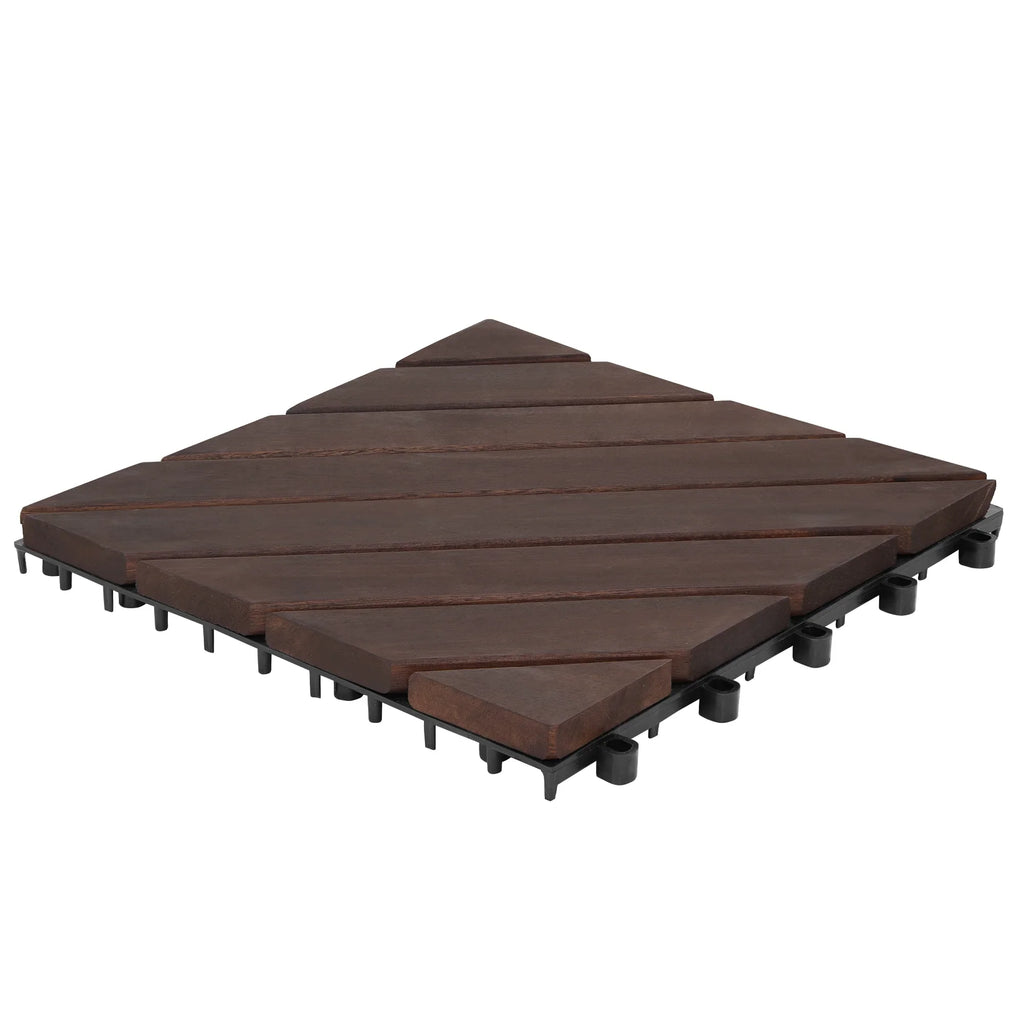 Interlocking Deck Tiles 12"x12"x0.94'' Dark Brown Acacia Wood 8 slant slats Patio Decor Flooring Tiles -Acacia Wood Interlocking Floor Tile -Interlocking Wood Flooring Squares Tile