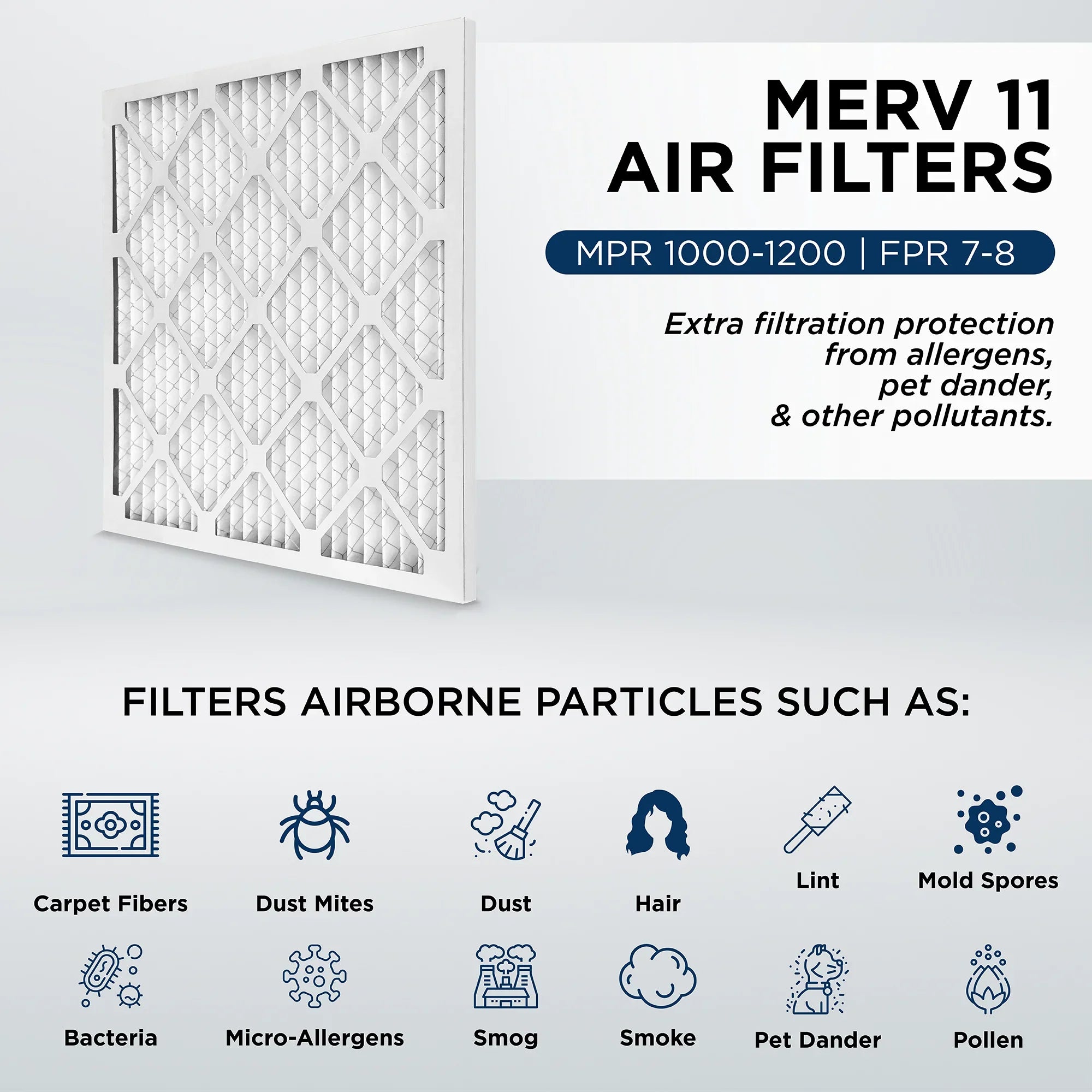12x25x1 MERV 11, MPR 1000 Pleated AC Furnace 1" Air Filters by Pamlico. Case of 12. Actual Size: 11-1/2 x 24-1/2 x 3/4