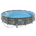 Outsunny 14' Above Ground Pool with Filter Pump, Steel Frame Pool, Brick