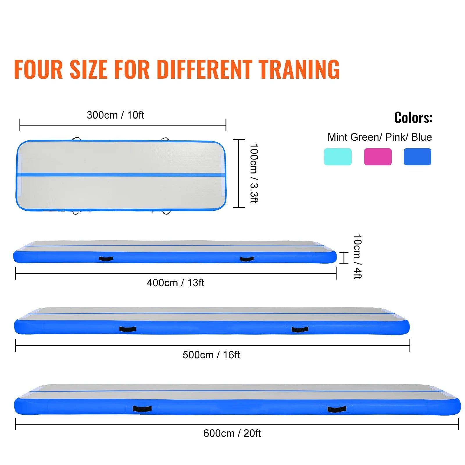 SKYSHALO 13ft Air Cushion Inflatable Gymnastics Training Vibrating Fitness Mat with Pump