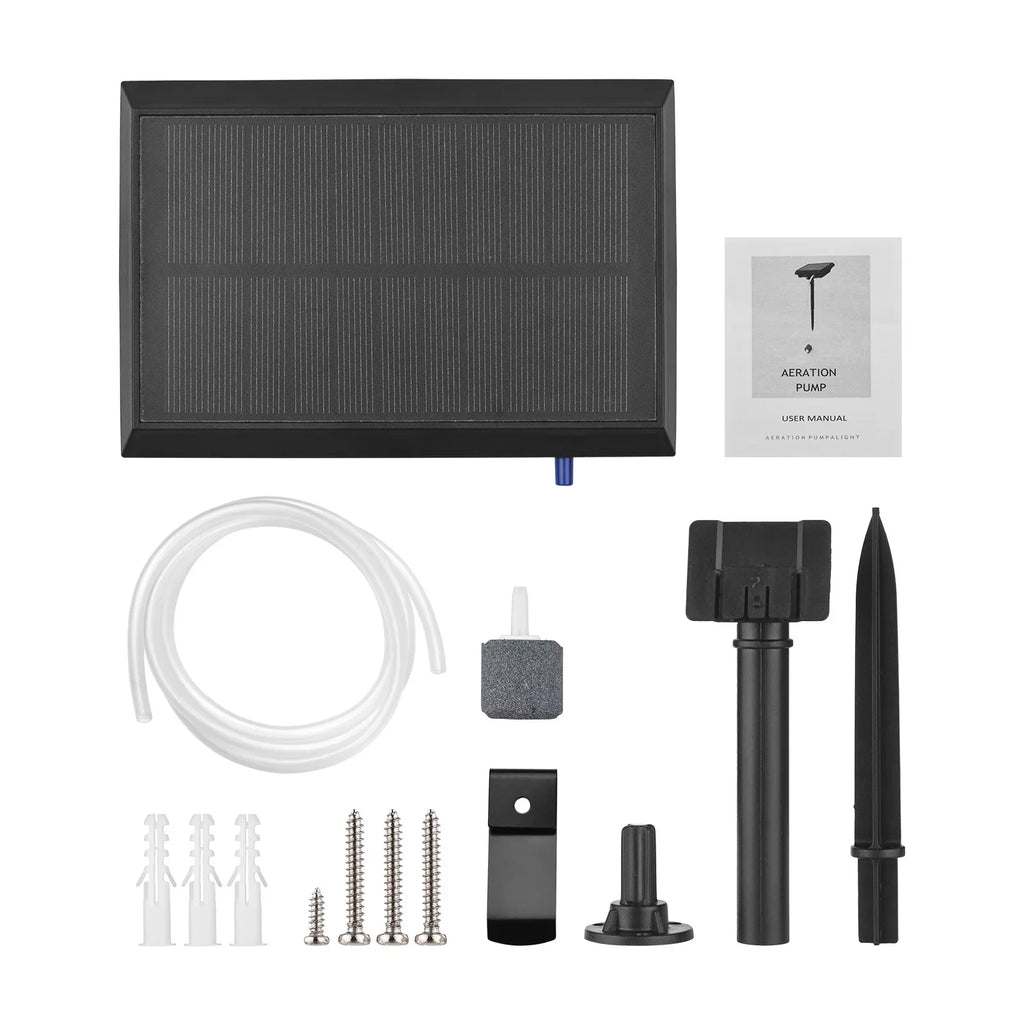5.5V 1.5W Solar Air Pump Fish Oxygenator with Aquarium & Air Bubble Stone Pond Pump Aerator Rechargeable Fishing Fish Tranportation Small Ponds Pools Circulation Garden L