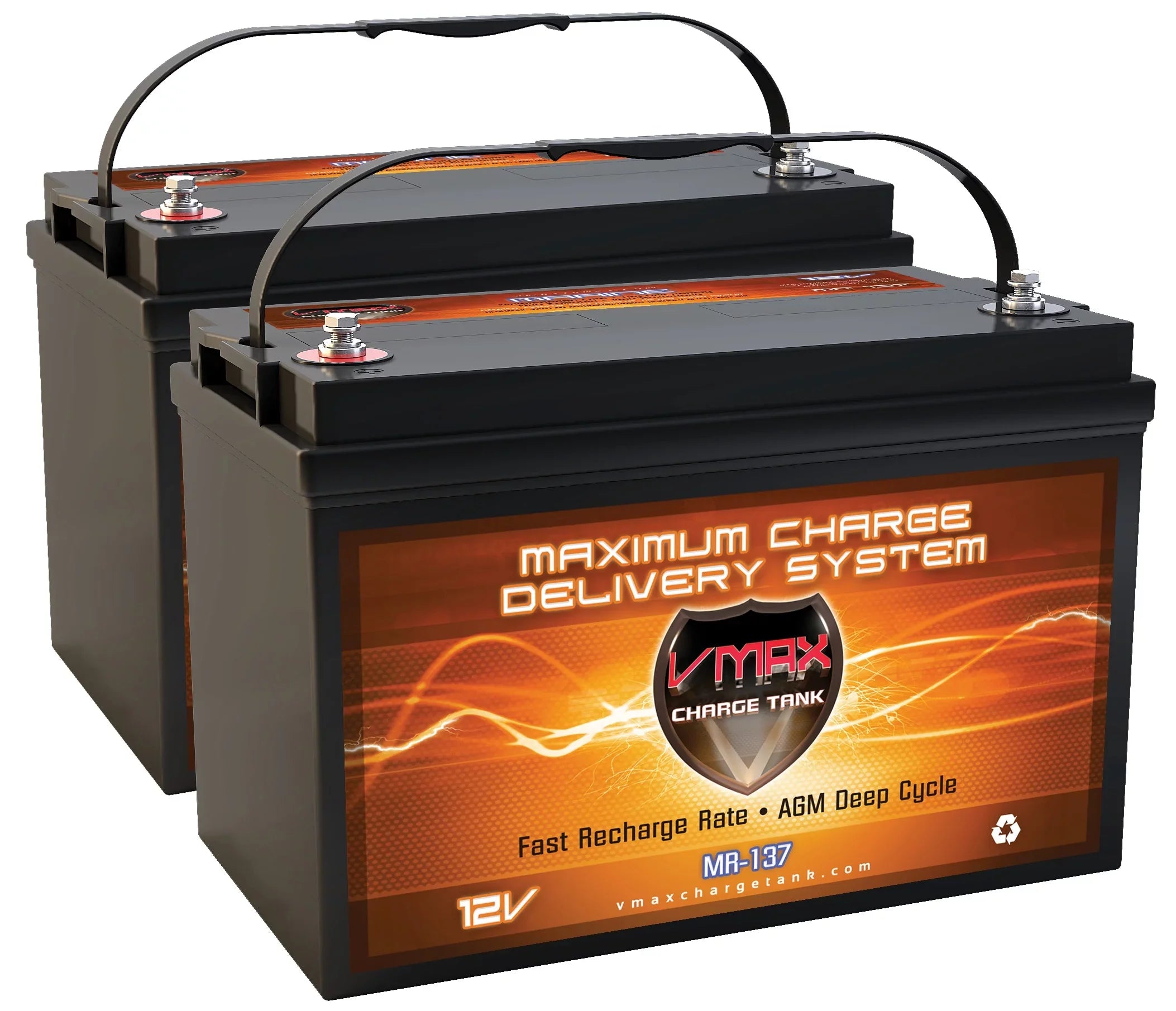 VMAXTANKS Quantity 2 VMAX MR137-120 12V 120AH AGM Deep Cycle Group 31 Batteries 24 Volt 24V 75 Pound 75 Lb. Thrust Trolling Motors