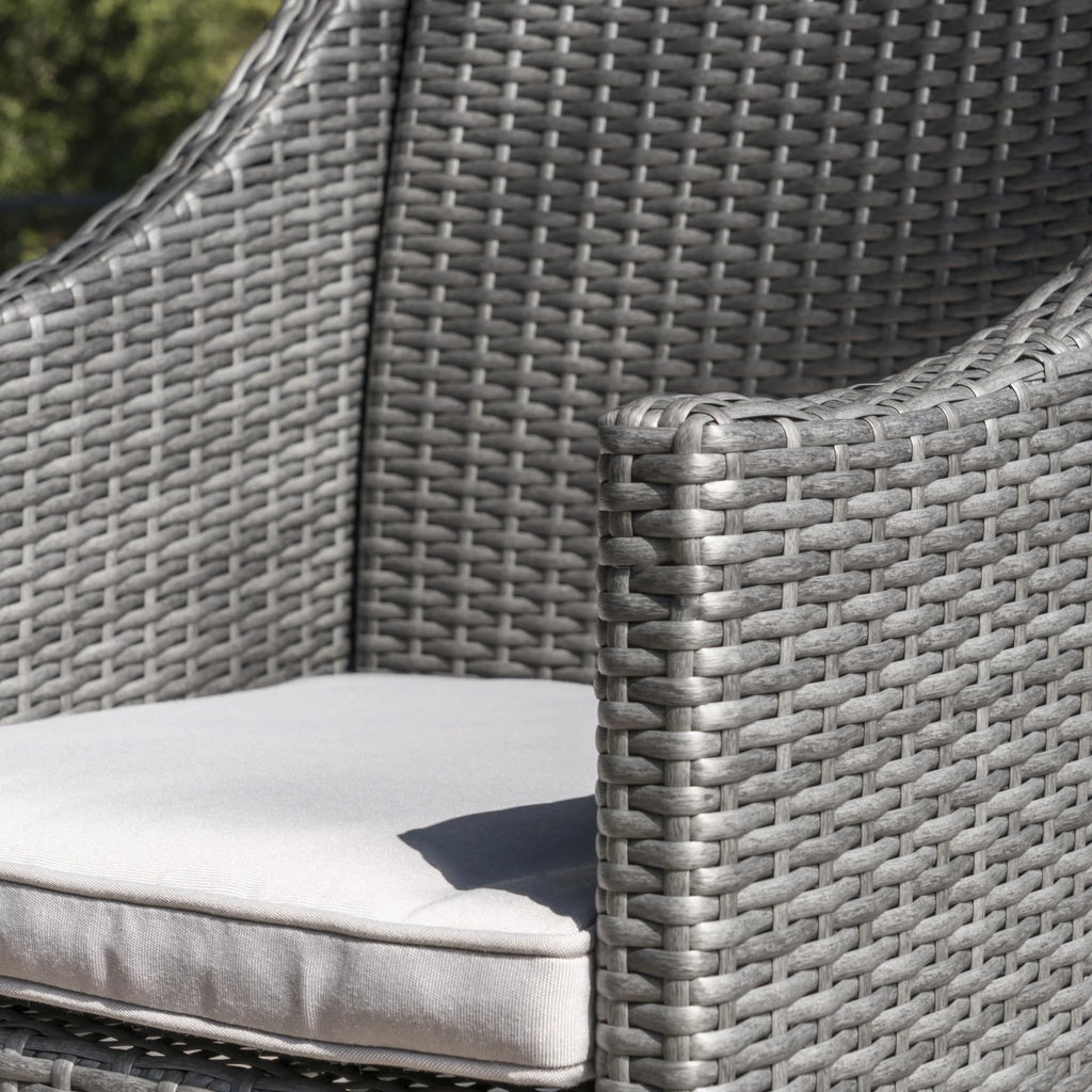 Arcadia Outdoor 5 Piece Wicker Square Dining Set with Cushions, Grey, Silver