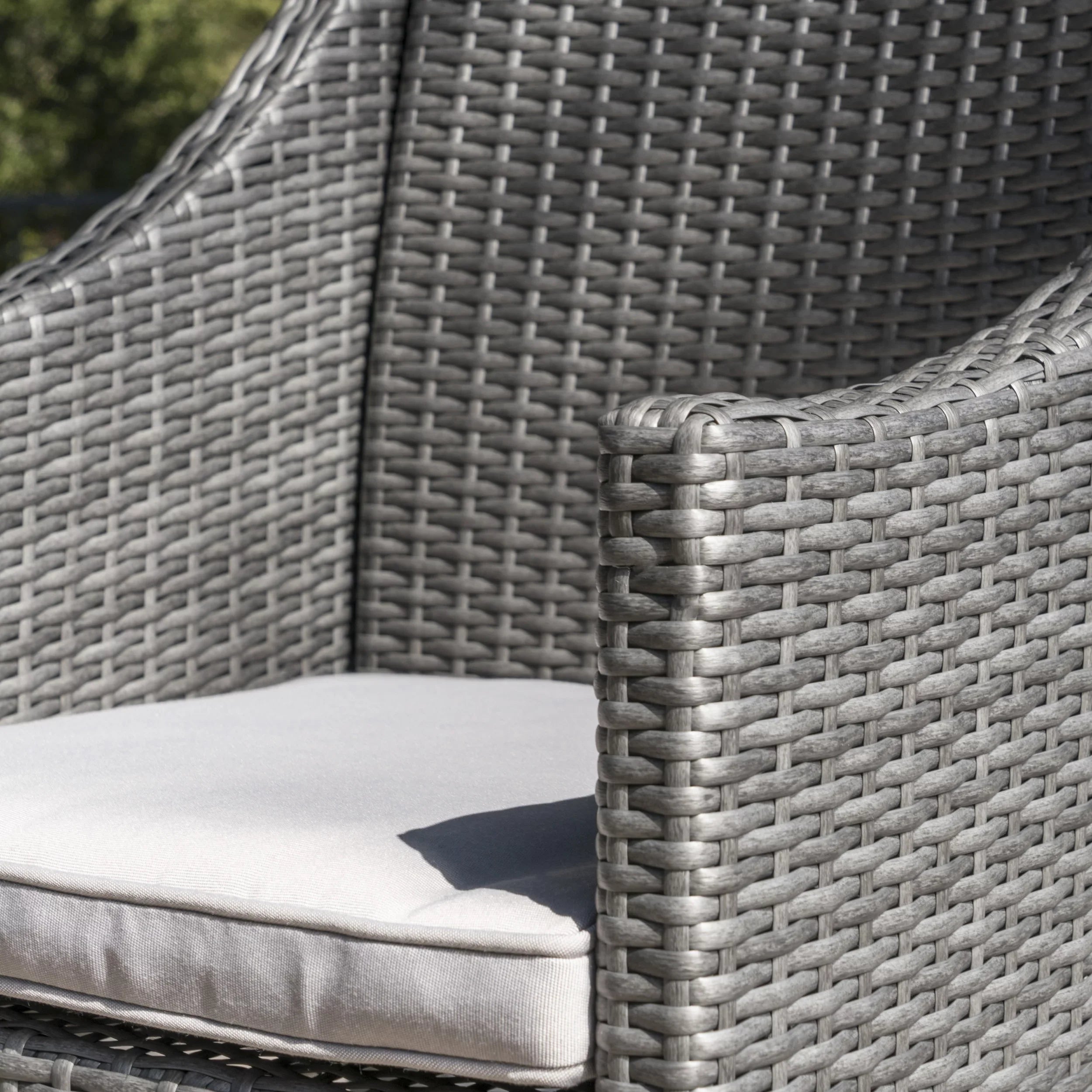 Arcadia Outdoor 5 Piece Wicker Square Dining Set with Cushions, Grey, Silver