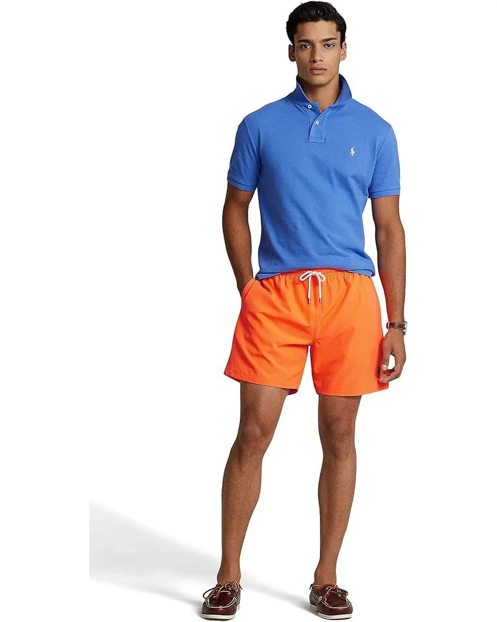 Polo Ralph Lauren Mens 5.75-Inch Traveler Classic Swim Trunks Blaze Orange-Small