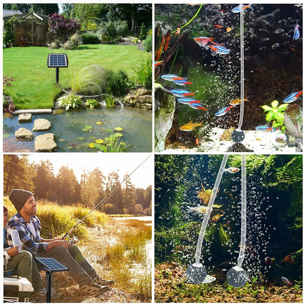 Htovila 2W -in Solar Pump with 8.2ft 2 Air Bubble Stones Fish Oxygenator Aquarium Aerator Air Pump Fishing Aerator Garden Fish Pool Pond