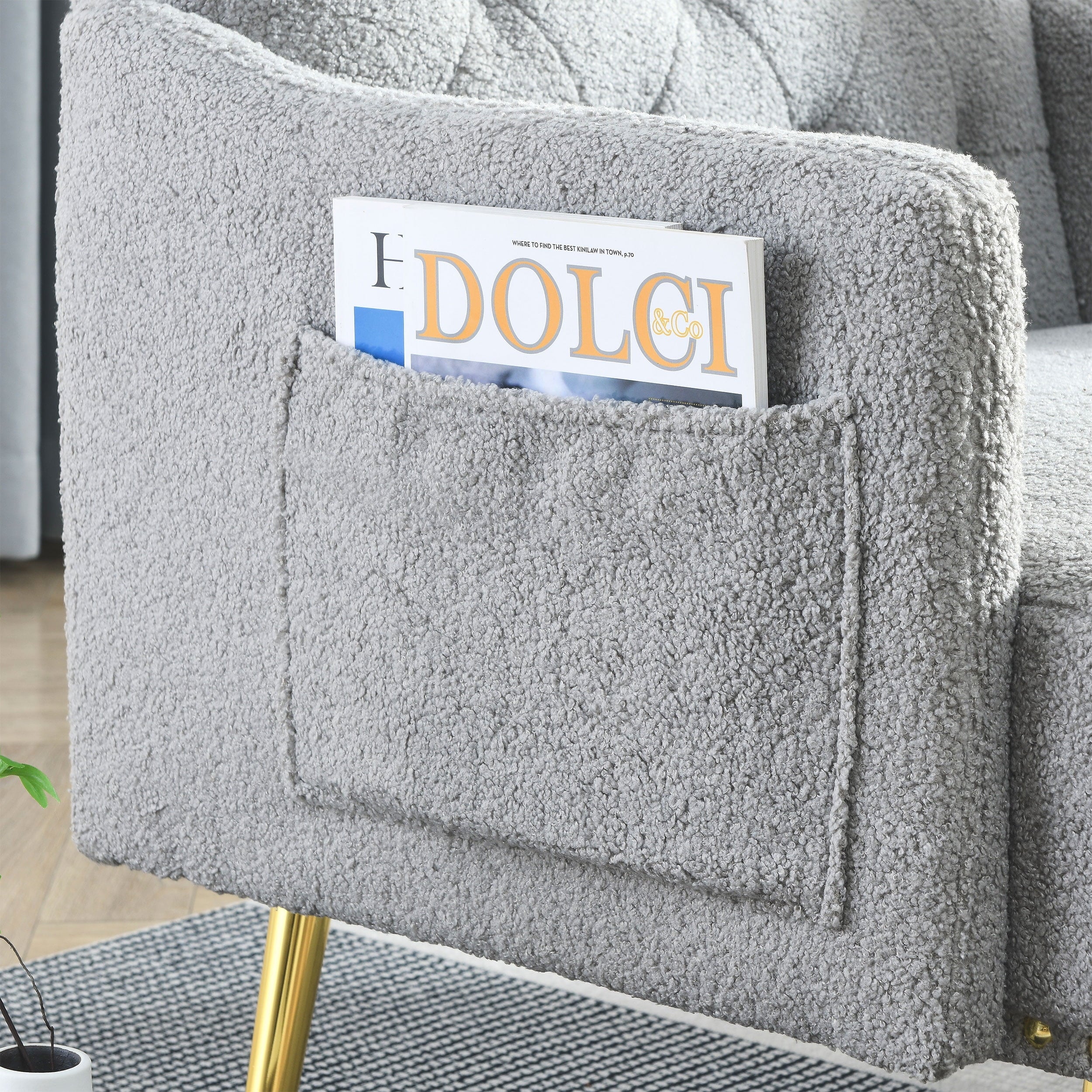 30 "W Modern Chesterfield Tufted Upholstered Chair with Deep Buttons, Living Room Chair, Comtable Armchair, Gold Hardware Legs, Tufted Chair Reading or Relaxing, GREY TEDDY