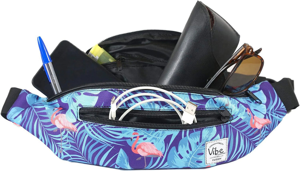 Vibe Festival Gear Fanny Pack Men Women - Many Prints - Black Holographic Silver Gold Cute Waist Bag Festival Rave Hiking Running Cycling