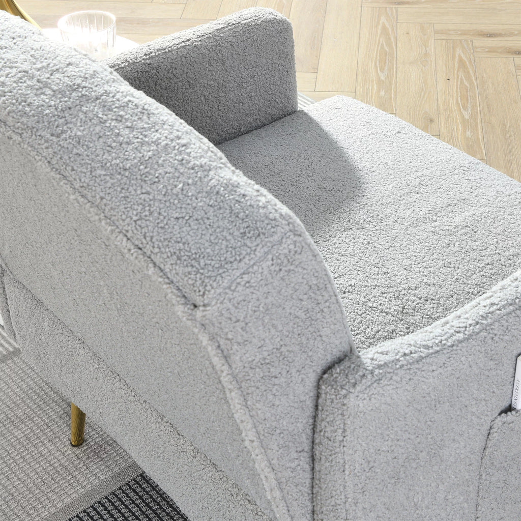 30 "W Modern Chesterfield Tufted Upholstered Chair with Deep Buttons, Living Room Chair, Comtable Armchair, Gold Hardware Legs, Tufted Chair Reading or Relaxing, GREY TEDDY