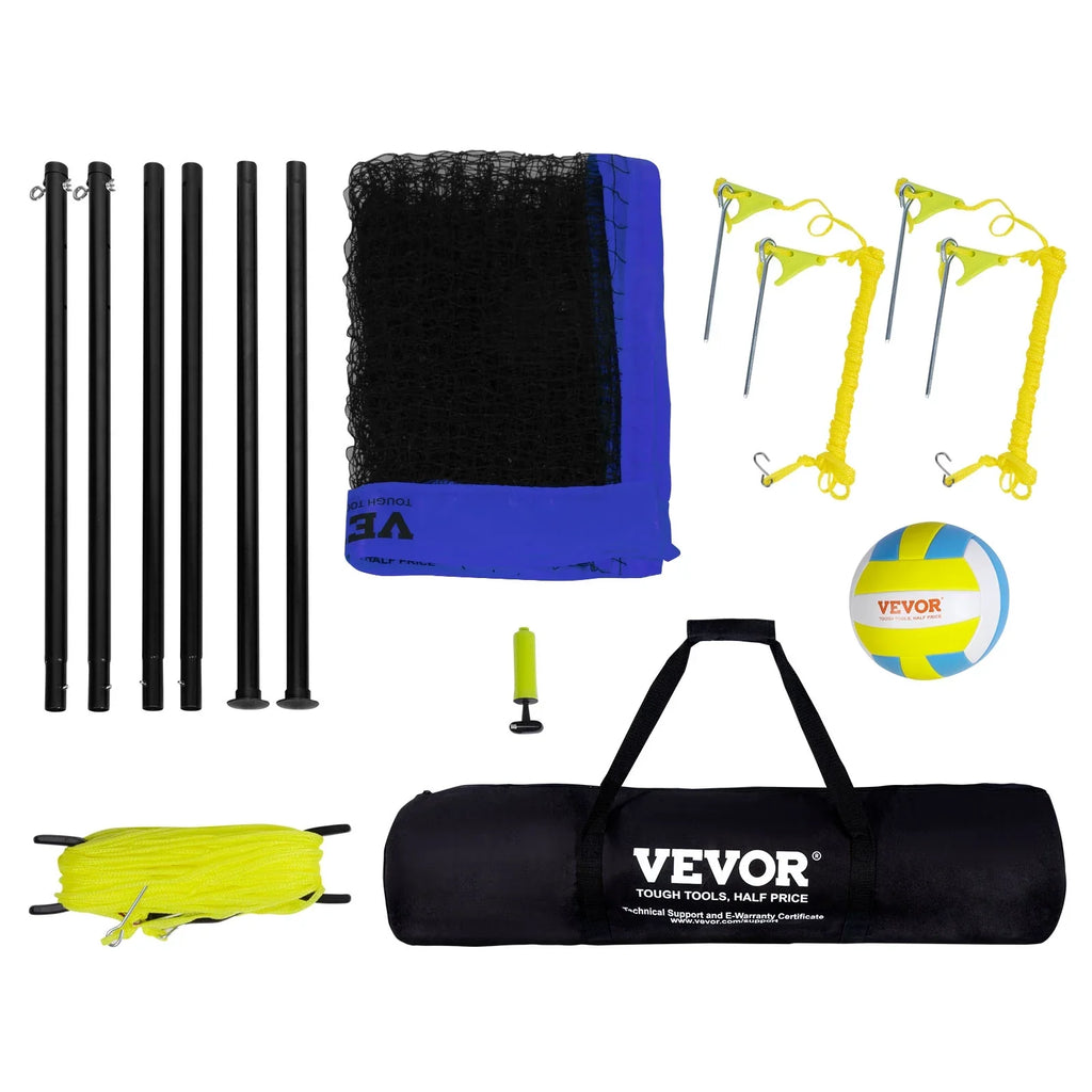 BENTISM 32ft x 3ft Portable Volleyball Net System Adjustable Height Poles with PVC Volleyball, Carrying Bag, Boundary Lines, Steel Poles & Pump Outdoor Sports