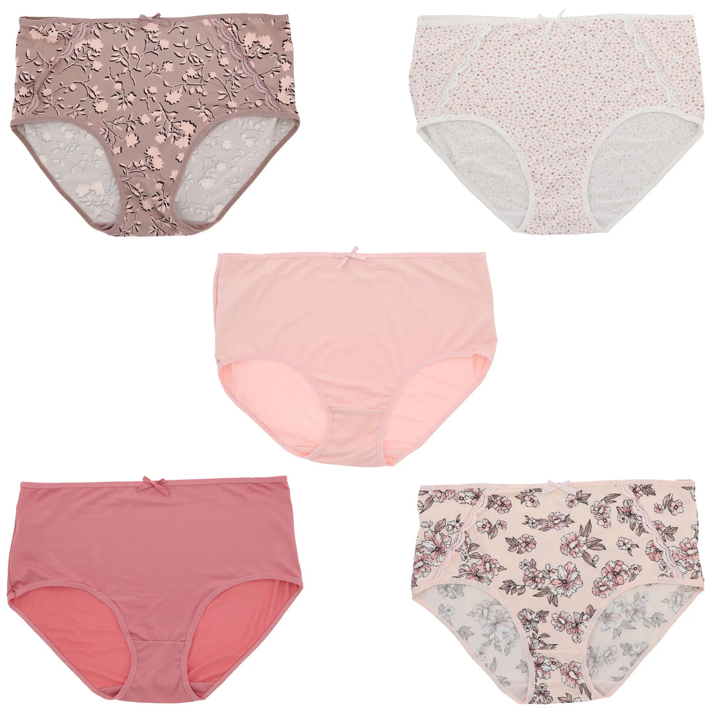 Delta Burke Intimates Women's Plus Size Sexy Classic High Rise Brief Panties (5Pr) (X-Large, Pink Floral Dots)