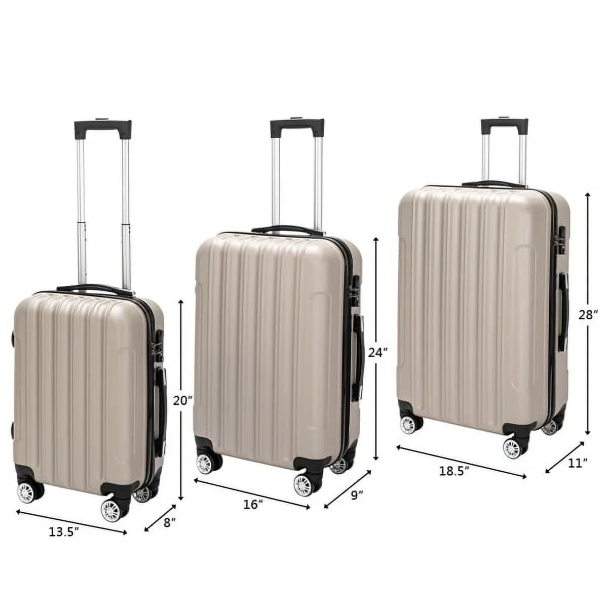 Capri 3 Piece Luggage Set with Spinner Wheels(20/24/28), Champagne
