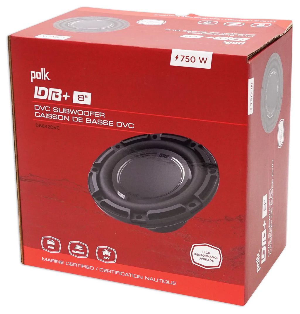 (2) Polk Audio DB842DVC 8” 1500 Watt Dual 4-Ohm Car Audio Subwoofer Sub+Rockmat