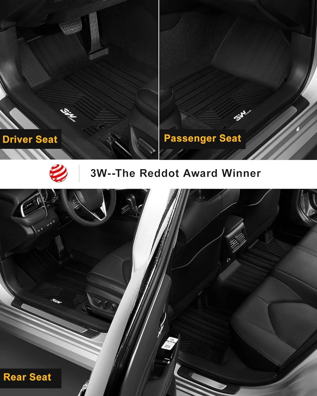 3W Floor Mats & Cargo Liner Toyota Camry 2018-2024 ONLY FWD TPE All Custom Fit Floor Liner and Trunk Mat Camry FWD (Not Hybrid or AWD)