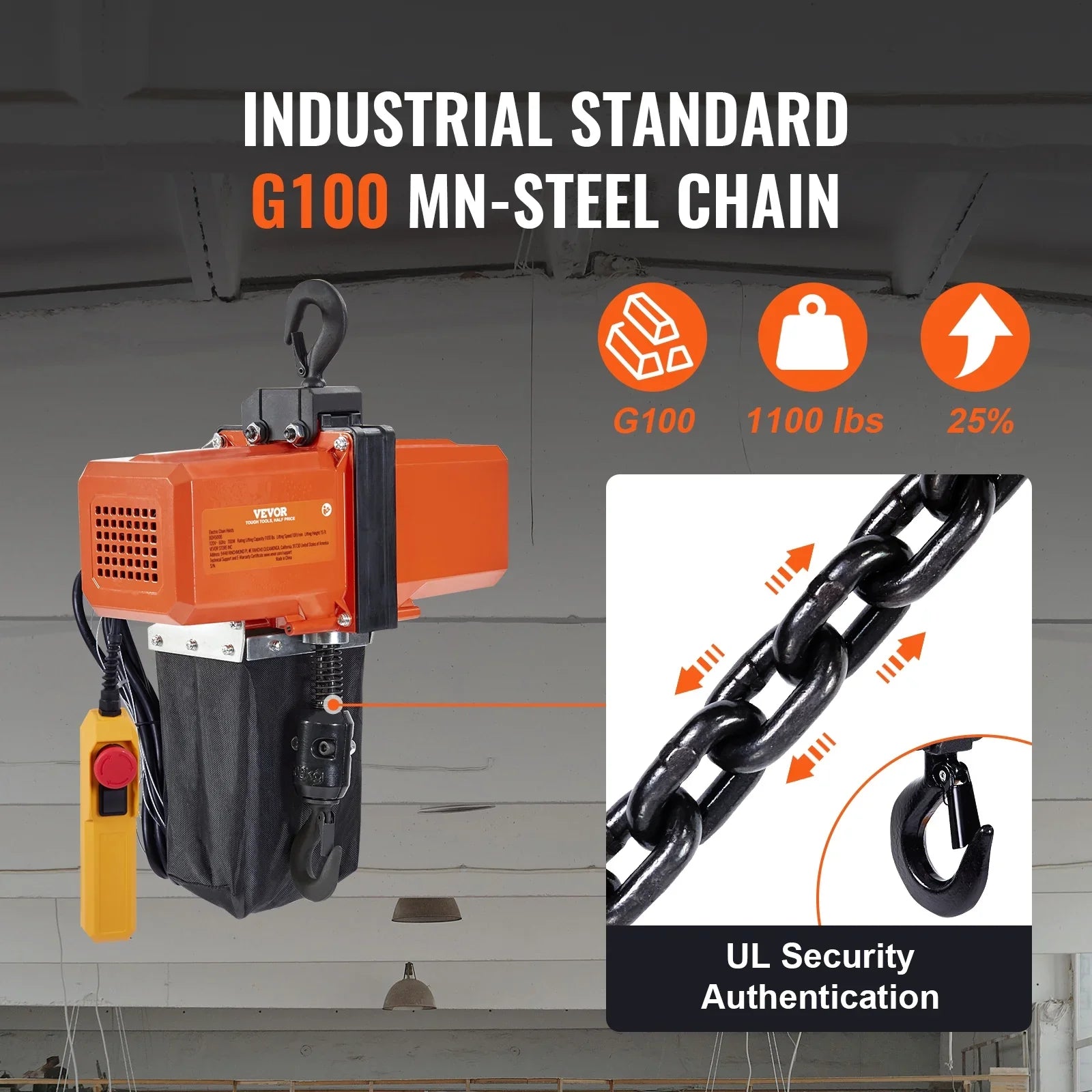 BENTISM Electric Chain Hoist Single Phase Crane Hoist 1100 lbs Load 15 ft Lifting