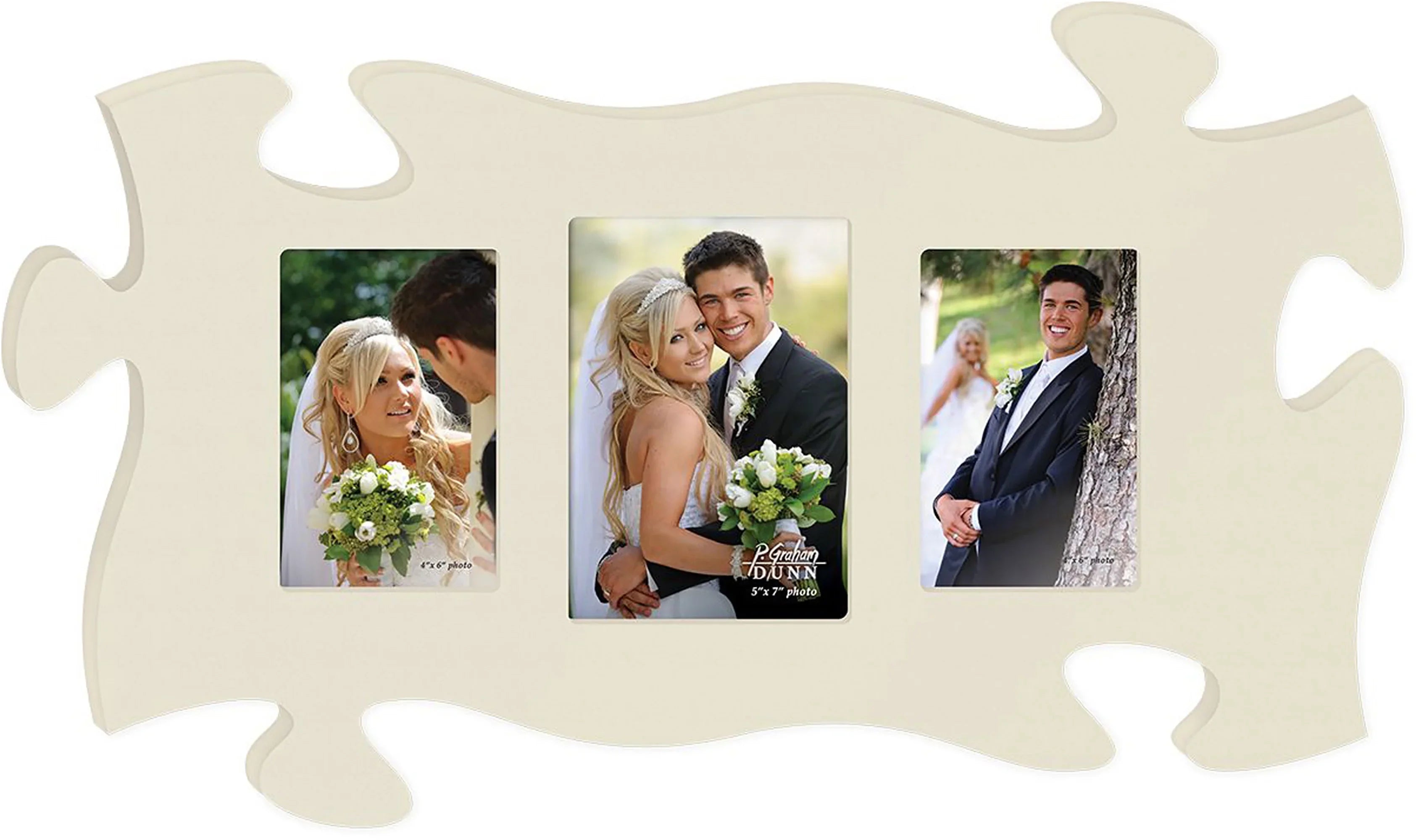 P. Graham Dunn Cream 13 x 22 Wall Hanging Wood Puzzle Piece Photo Frame