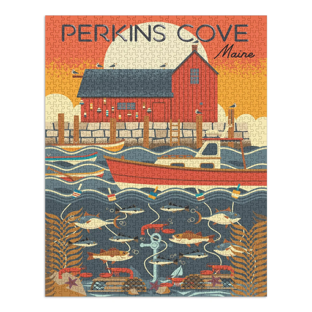 Perkins Cove, Maine, Nautical Geometric (1000 Piece Puzzle, Size 19x27, Challenging Jigsaw Puzzle Adults and Family, Made in USA)