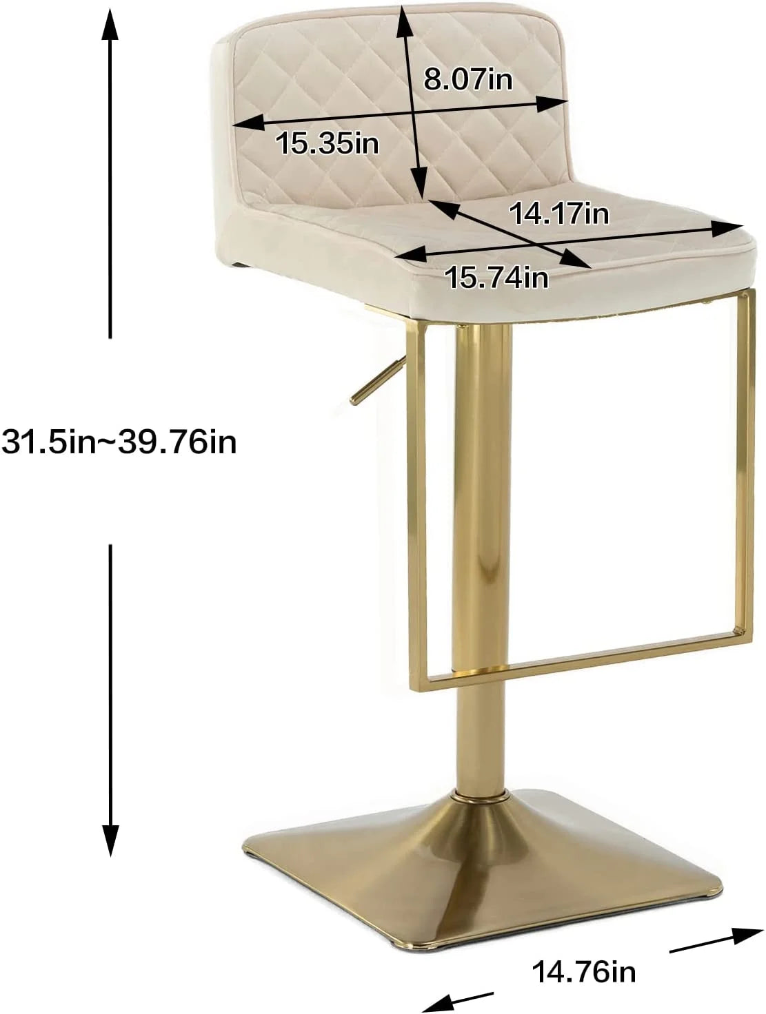 TJUNBOLIFE Velvet Stools Modern Swivel Counter Height Barstools Height Adjustable Kitchen Stools Island Chairs Island Stools Chair Gold sillas para barra de cocina (Ivory Set of