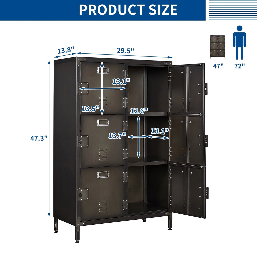 STANI Metal Locker 47.3" Steel Storage Cabinet with 2 Shelf ,Office School Gym Bedroom Metal Storage Locker Cabinets Employees Students Steel Locker