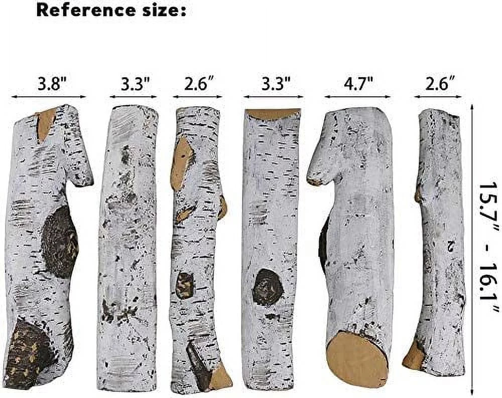 Hisencn Gas Fireplace Logs Set Ceramic White Birch Wood Logs Indoor Inserts Outdoor Firebowl,Fire Pits, Vented, Propane, Gel, Ethanol, Electric, Realistic Fireplace Decoration 6 Pcs
