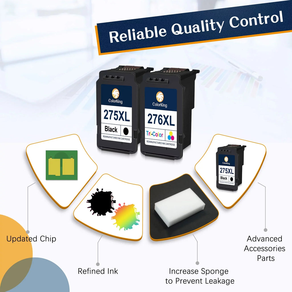 275XL 276XL Ink Cartridge Replacement Canon PG-275 CL-276 275 276 Combo XL with Canon PIXMA TS3520 TS3522 TS3500 TR4720 TR4722 TR4700 Printer(2 Black, 1 Color)