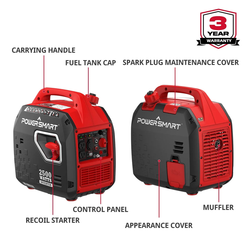 PowerSmart 2500W Portable Inverter Gas Generator，Super Quiet，Low Oil Shutdown, Ultra Lightweight Camping