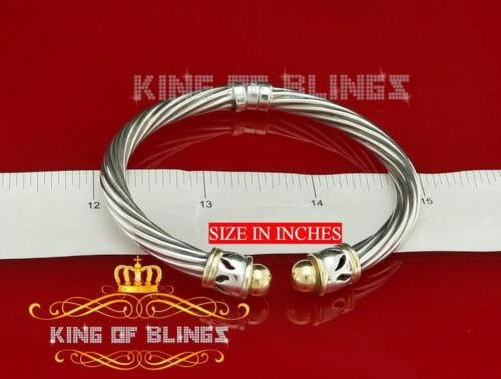 King Of Bling's Fashion Round Silver Cubic Zirconia Stones Bangle Men/Womens 7 Inch