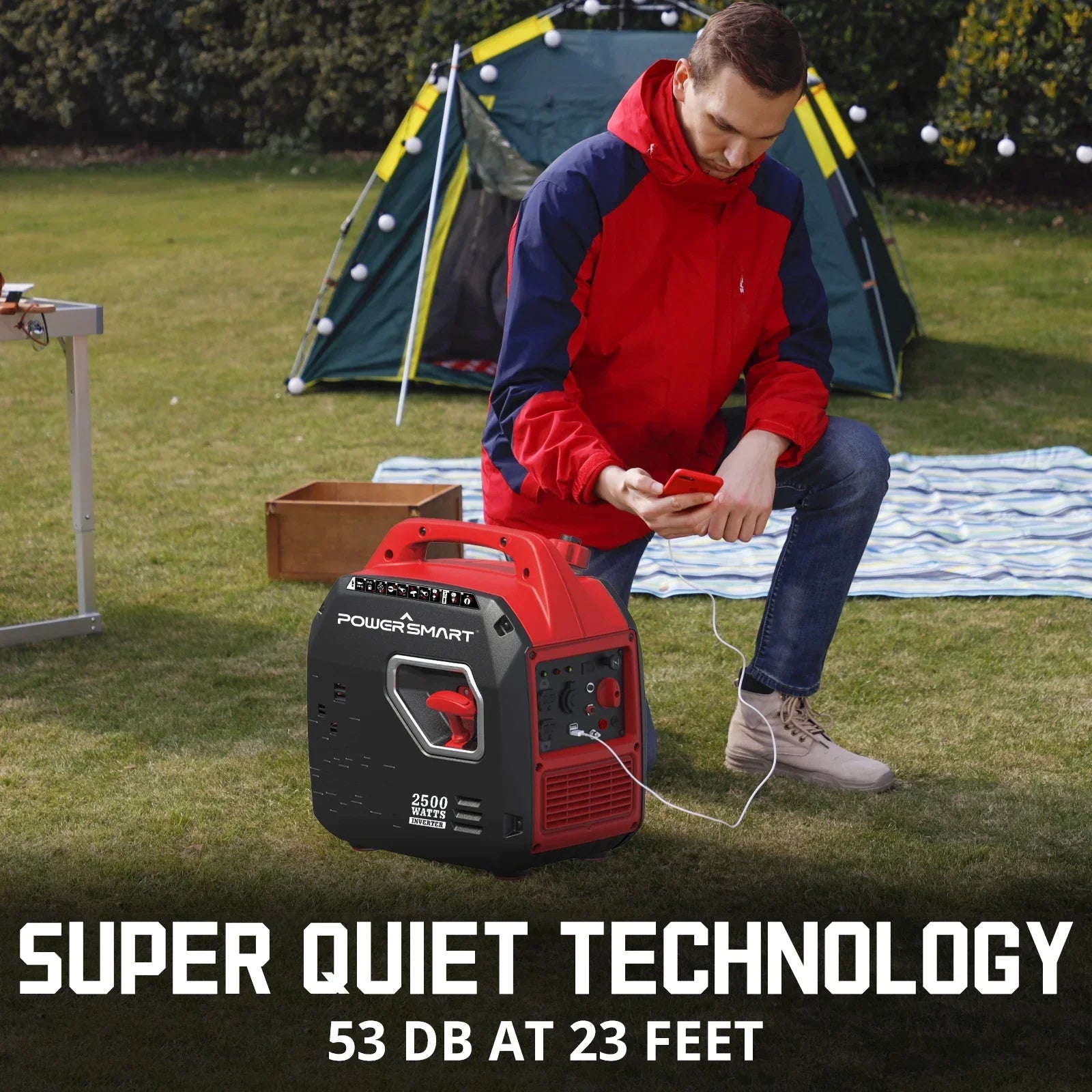 PowerSmart 2500W Portable Inverter Gas Generator，Super Quiet，Low Oil Shutdown, Ultra Lightweight Camping
