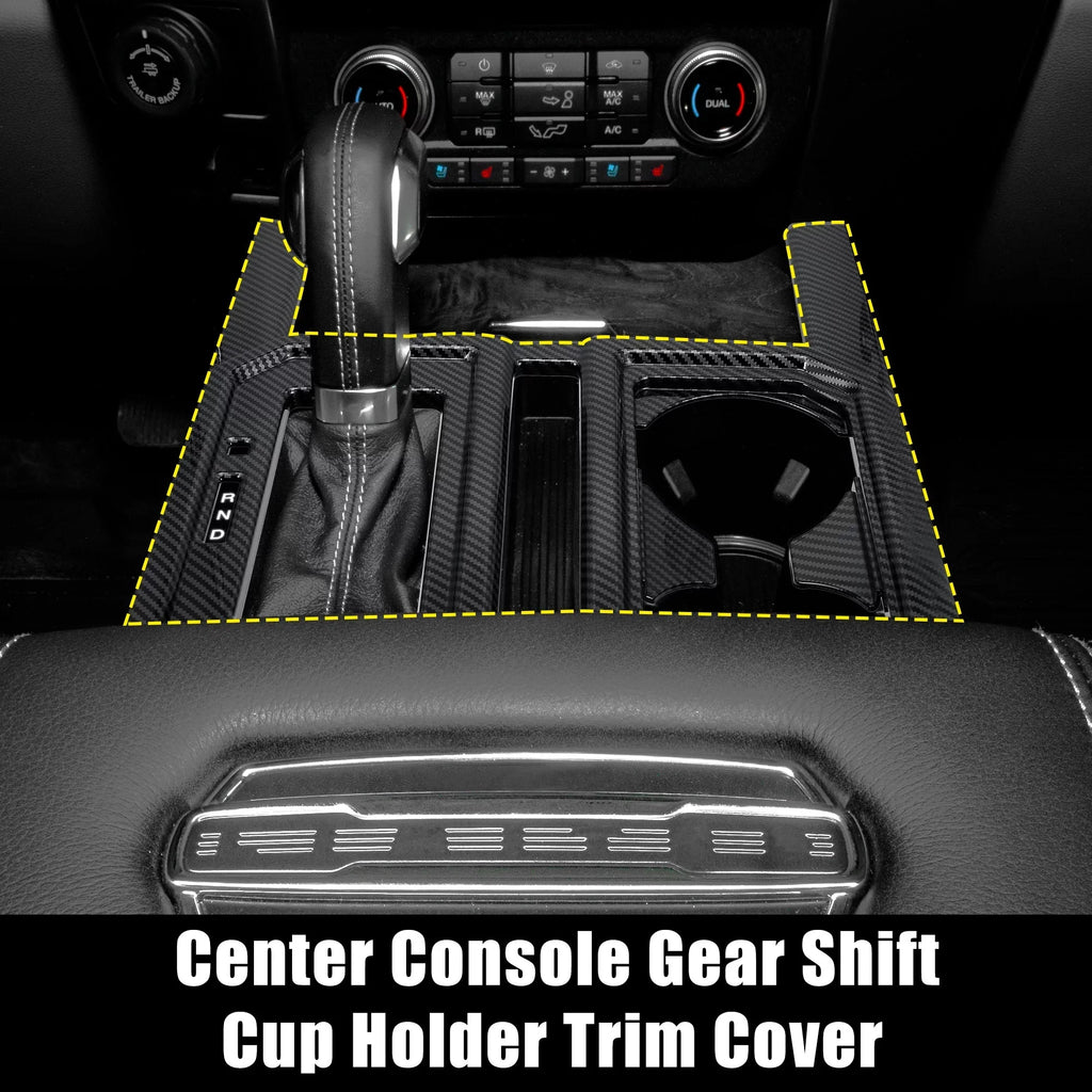 Carbon Fiber Pattern Car Center Console Gear Shift Cup Holder Trim Shield Ford F-150 2015 2016 2017 2018 2019 Black