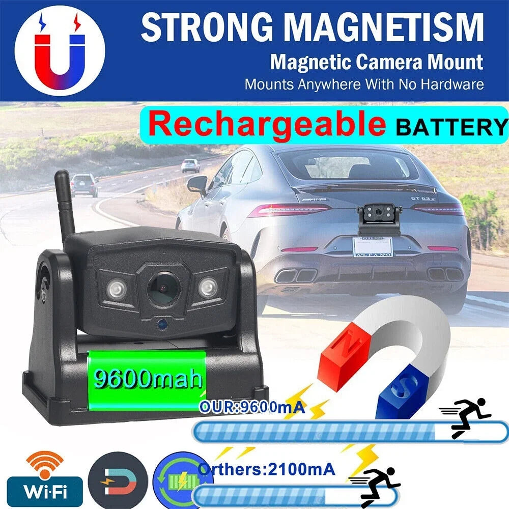 JLLOM Magnetic WiFi Wireless Camera, Backup Front/Rear View, Equipped with 9600mAh Battery
