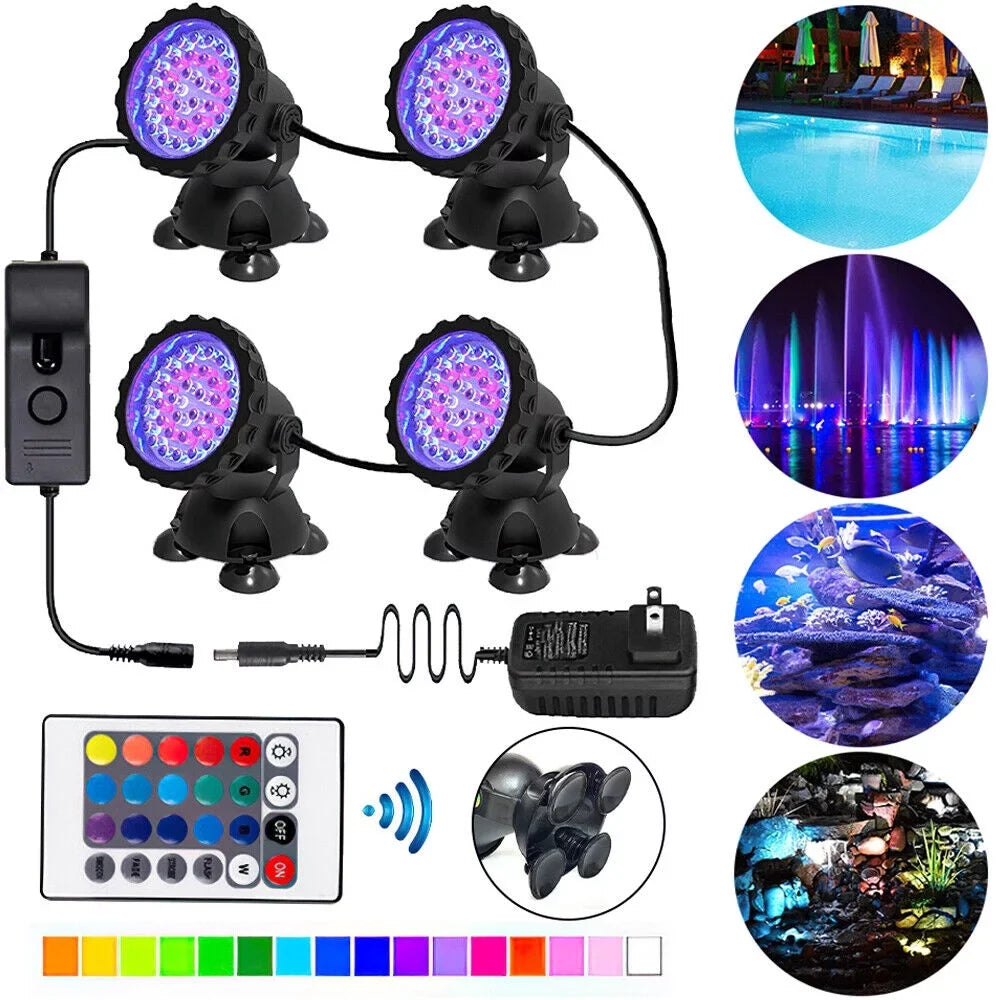 LED Pond Light, Submersible LED Lights RGB Underwater Lights Color Changing Spotlight Outdoor Remote Control IP68 Waterproof Fish Tank Lights Fountain Lights Aquarium Tank Pool