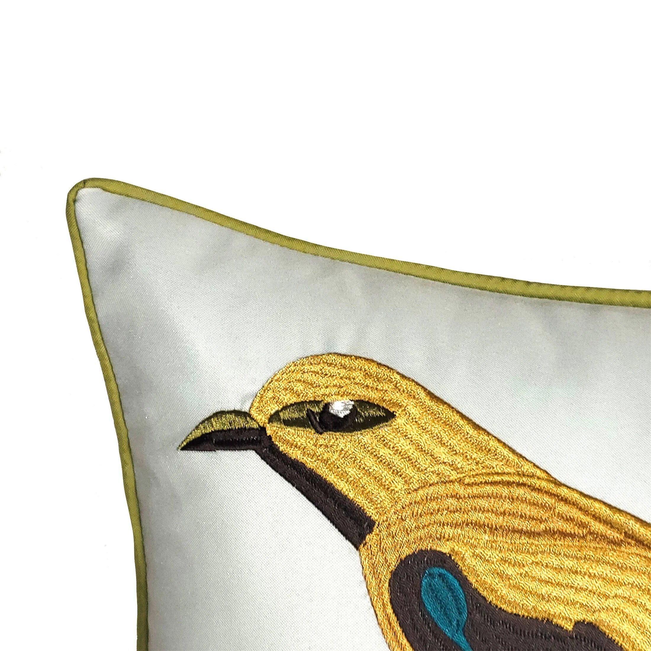 Levinsohn Textile Company Edie At Home Indoor/Outdoor Bold Embroidered Bird Decorative Throw Pillow 18x18, Leaf Multi