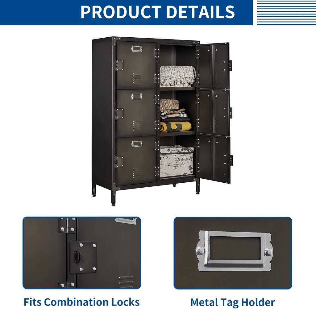 STANI Metal Locker 47.3" Steel Storage Cabinet with 2 Shelf ,Office School Gym Bedroom Metal Storage Locker Cabinets Employees Students Steel Locker
