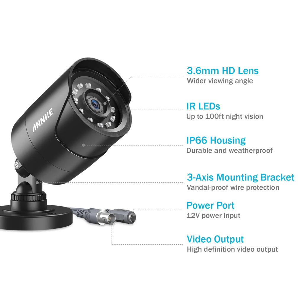ANNKE 4 Pack 1080P HD TVI Home Security Camera Outdoor Indoor, 1920TVL, IP66 Waterproof, Night/Day Vision, Surveillance CCTV Bullet Camera