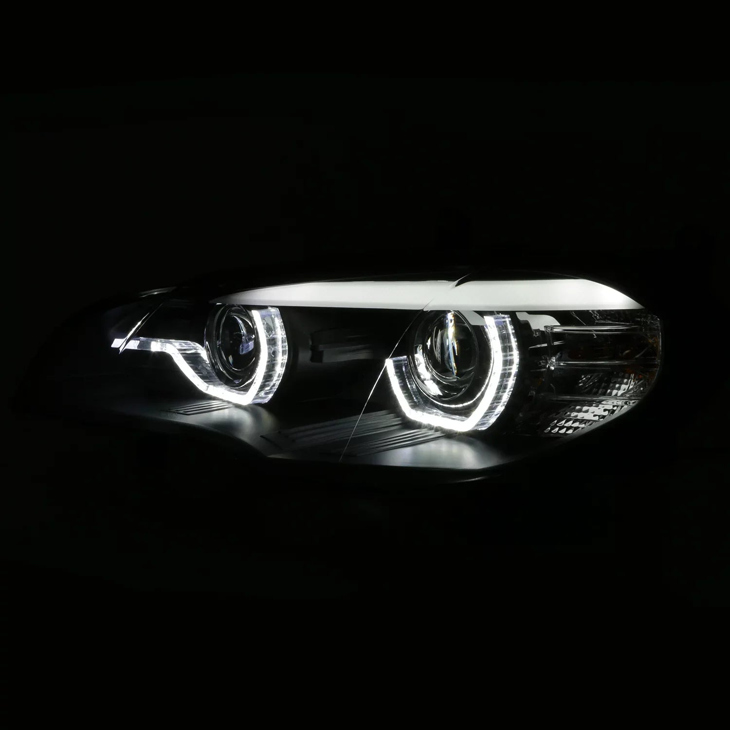 AKKON - For 2007-2010 BMW E70 X5 HID [w/ AFS Model] LED Halo DRL Projector Black Headlights Driver Left+Passenger Right Pair