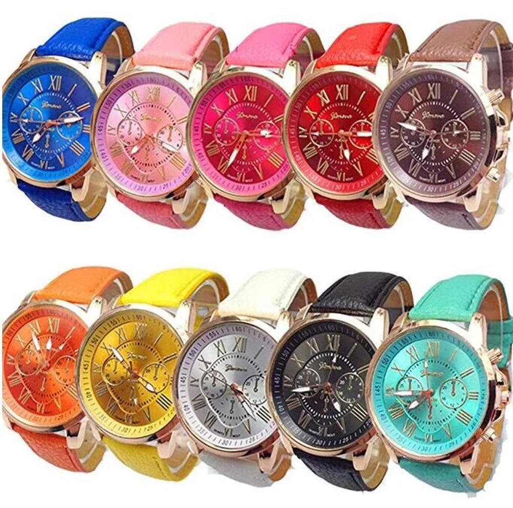 Weicam Wholesale Watches 10 Pack Fashion Ladies Women PU Leather Assorted Wrist Watch Set Roman Numerals Analog Quartz Men Unisex Girls