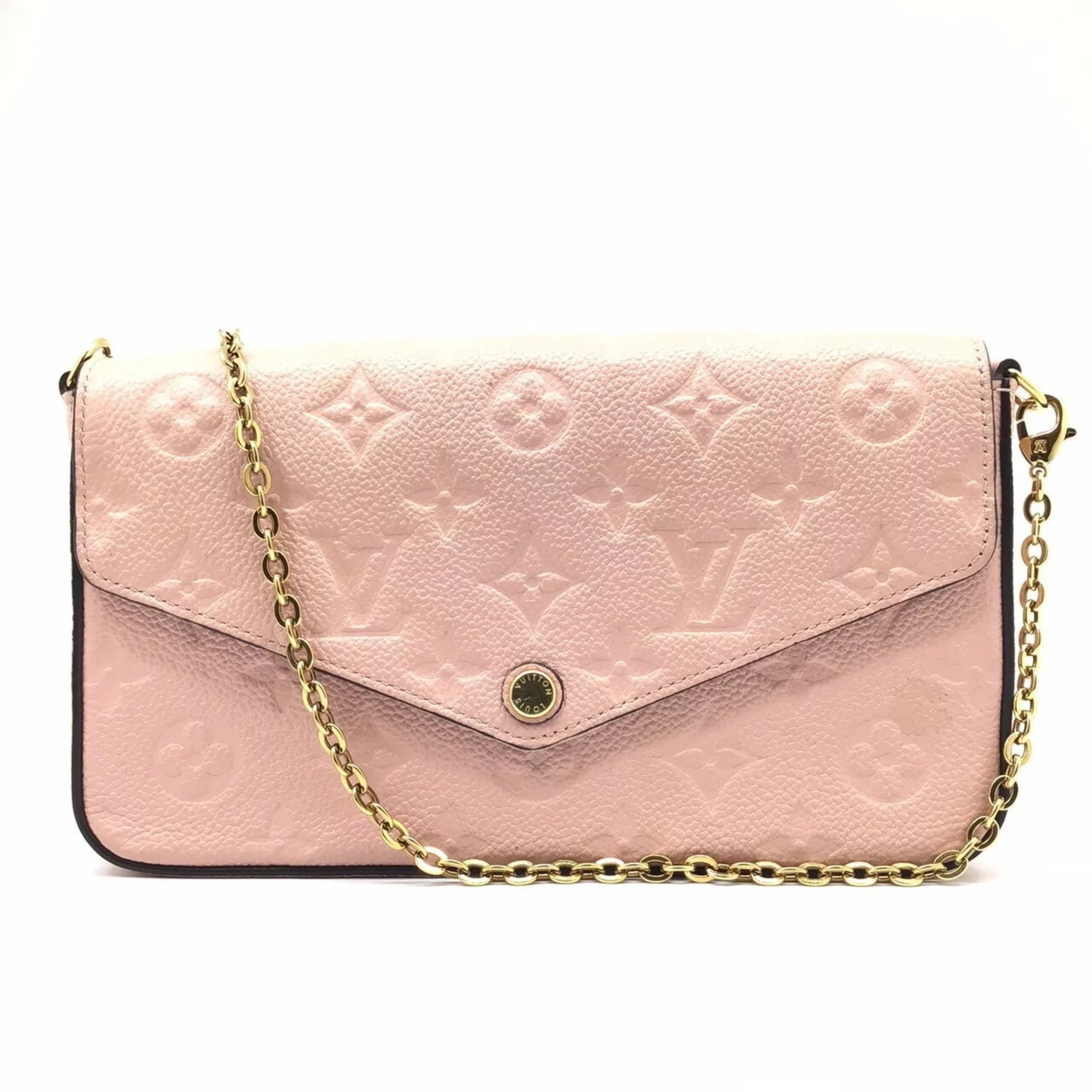 Pre-Owned LOUIS VUITTON Louis Vuitton Monogram Implant Pochette Felicie M67856 Chain Wallet Bag Pink G Hardware Gold Rose Ballerine Women's (Fair)