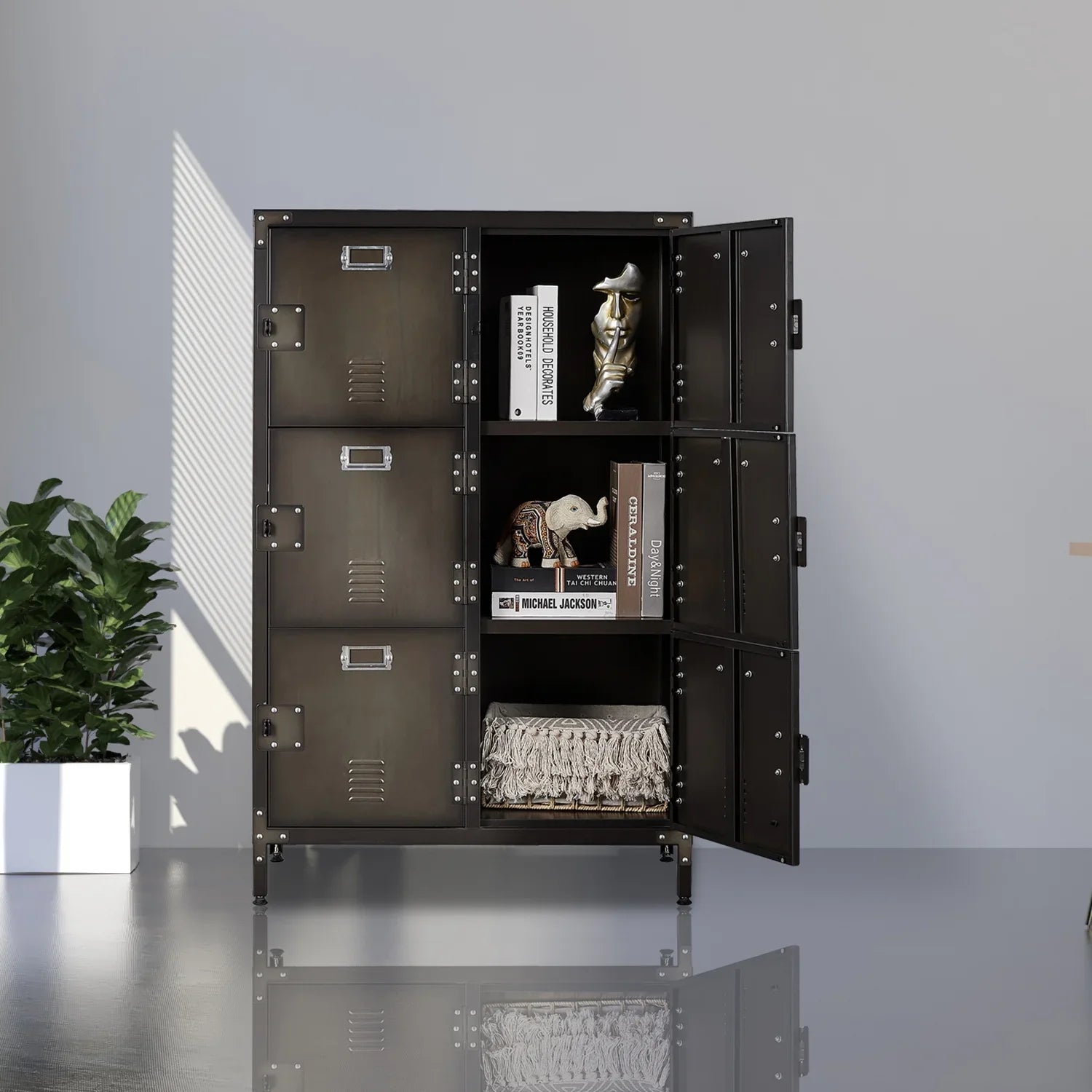 STANI Metal Locker 47.3" Steel Storage Cabinet with 2 Shelf ,Office School Gym Bedroom Metal Storage Locker Cabinets Employees Students Steel Locker