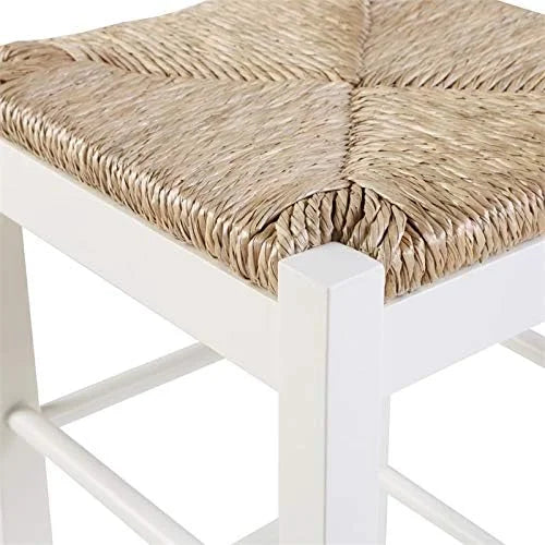 Square Rush 29" Stationary Bar Stool In White - Set Of 2