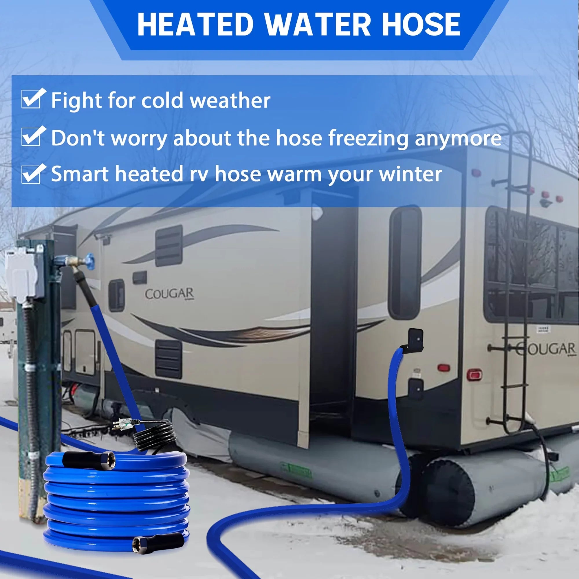 15 FT Heated Water Hose RV Outdoor Drinking Water Hose Freeze Protection Down to -45 F RV Trailer