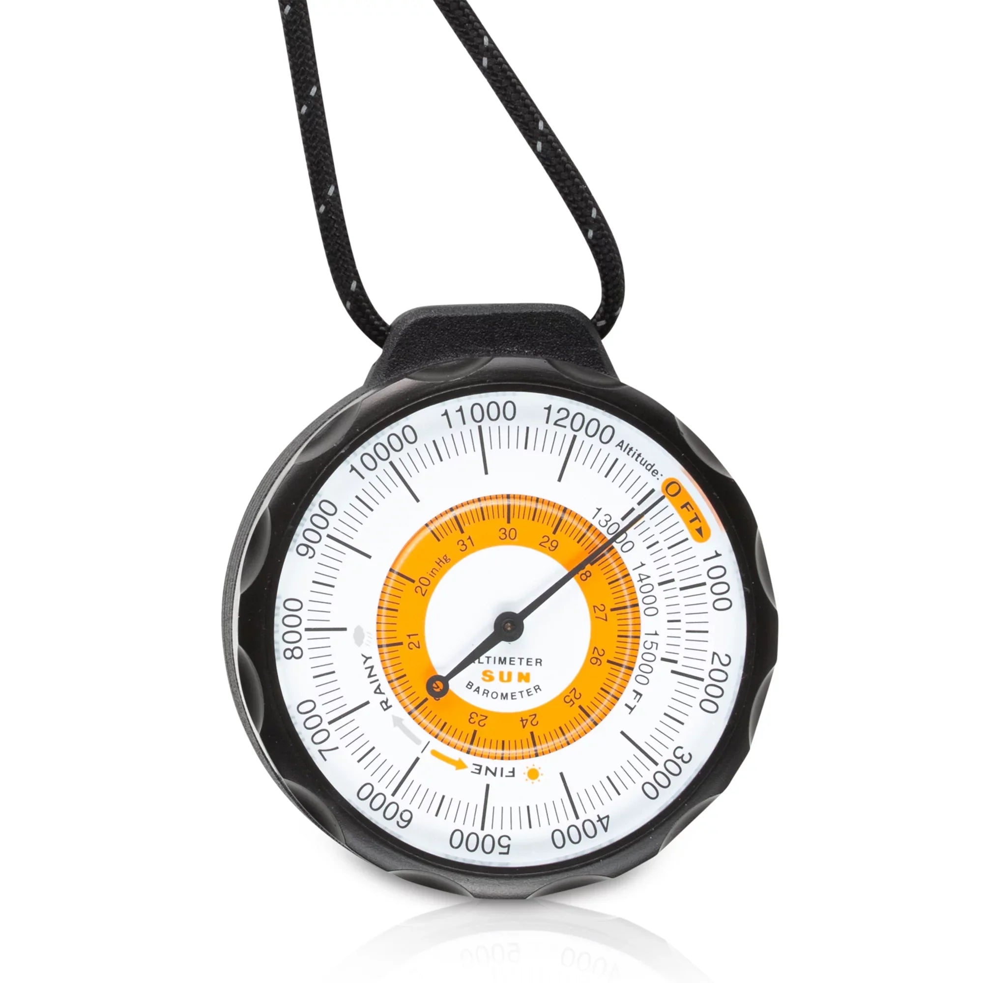 Sun Company Ascent Altimeter - Battery-Free Altimeter and Barometer | -Trend Indicator with Rugged Aluminum Case and Reflective Lanyard | Reads Altitude from 0 to 15,000 Feet