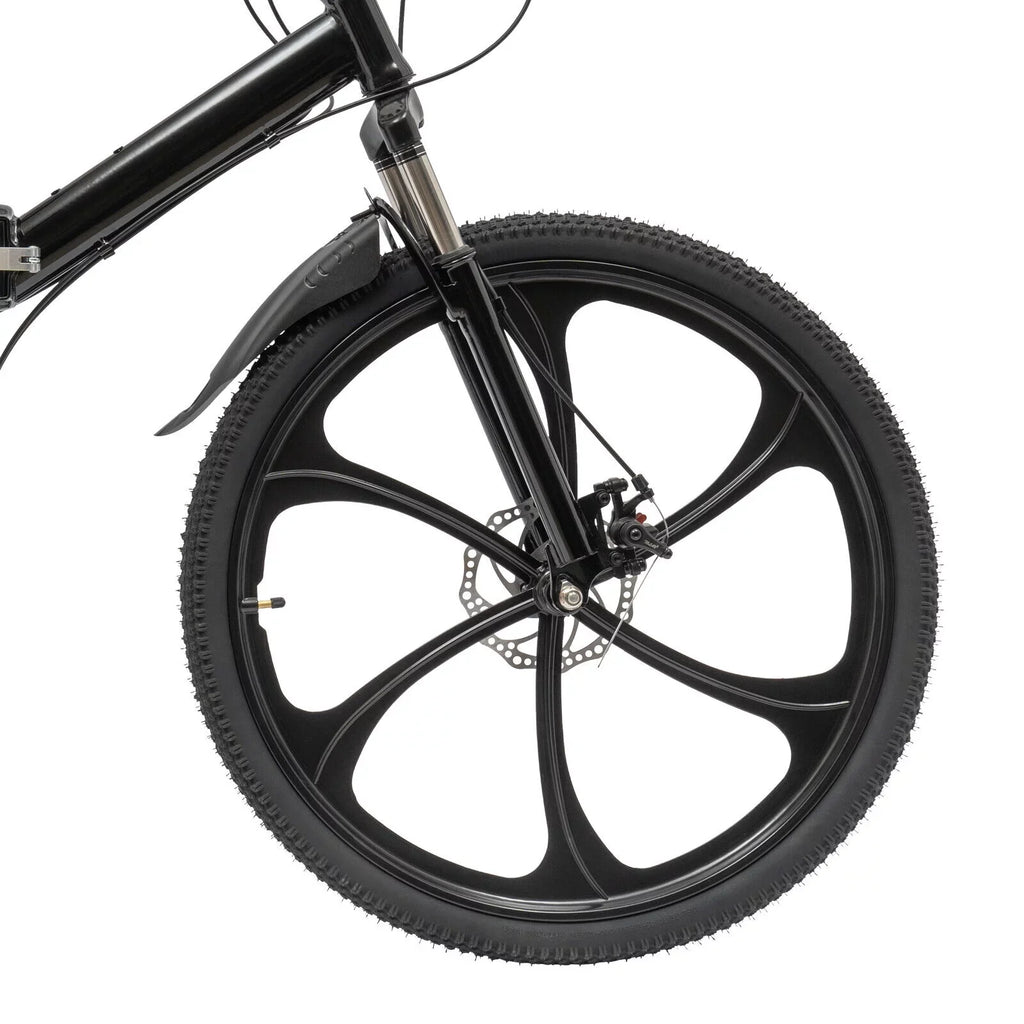 Miumaeov 26" Black Adult Folding Bike 21-Speed Shifter Folding City Bike Light Weight Carbon Steel Camping Bicycle Max Loading 150kg/330lbs