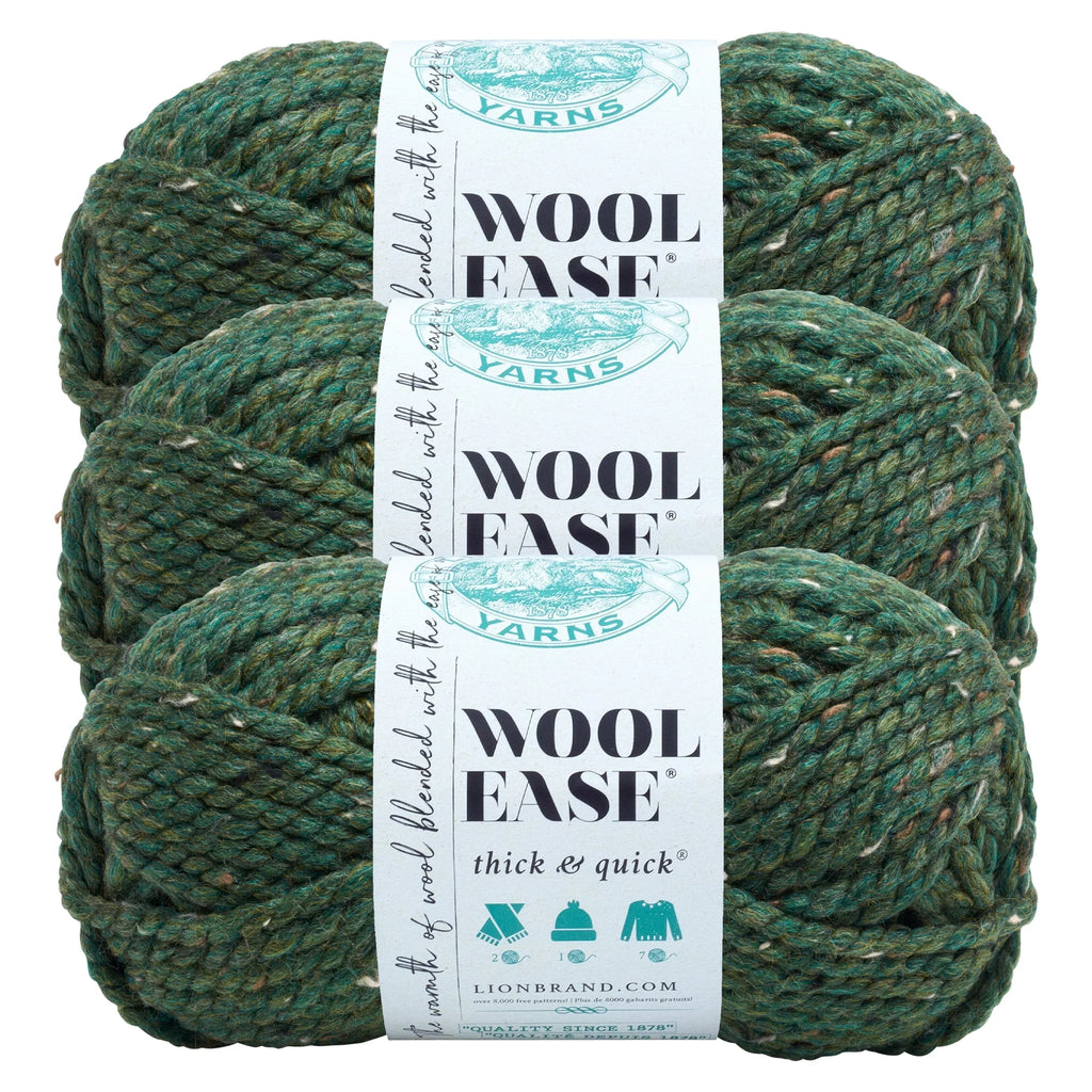 Lion Brand Yarn Wool-Ease Thick & Quick Super Kale Bulky Acrylic, Wool Green Yarn 3 Pack