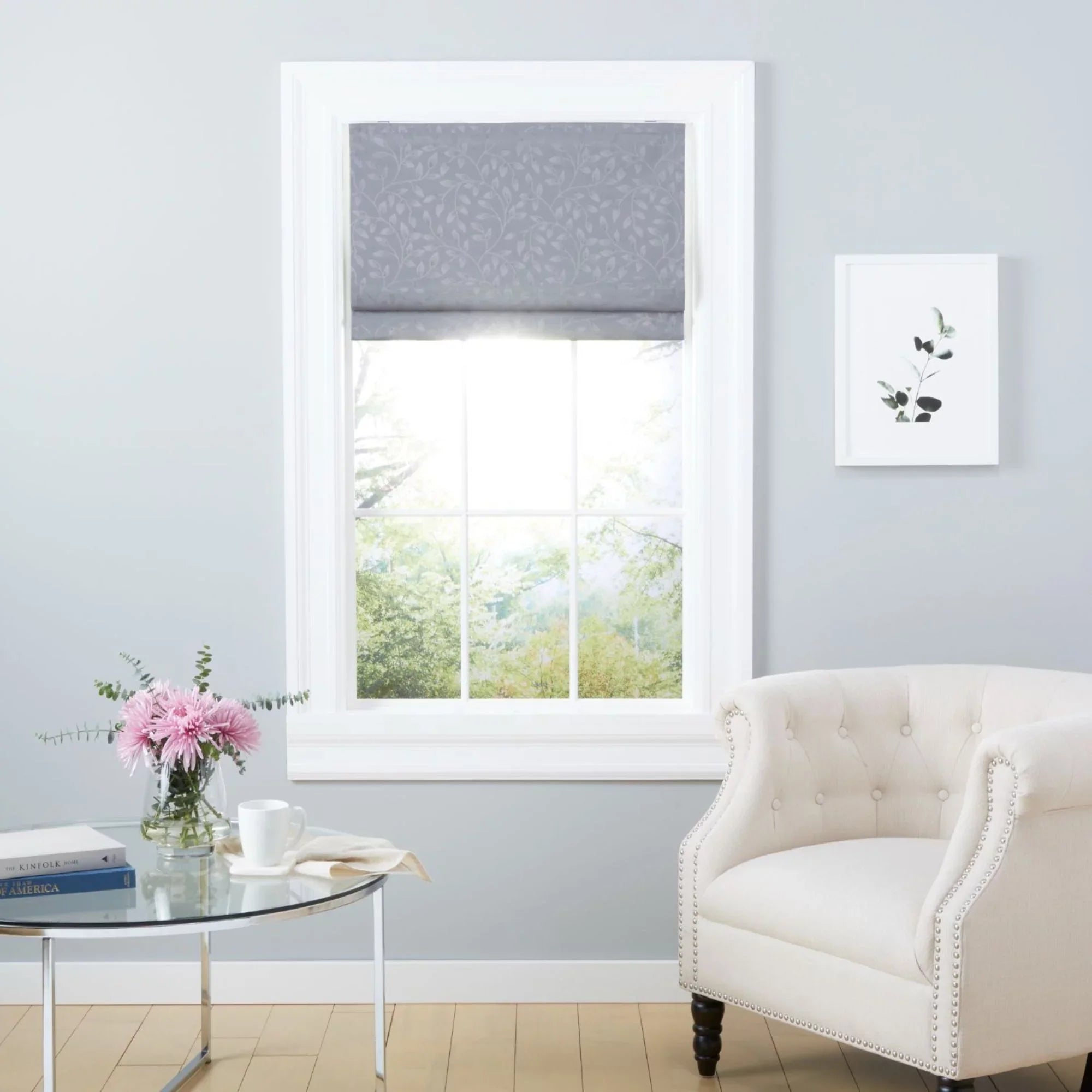 Exclusive Home Bolan Botanical Total Blackout Roman Shade, 31"x 64", Dark Grey