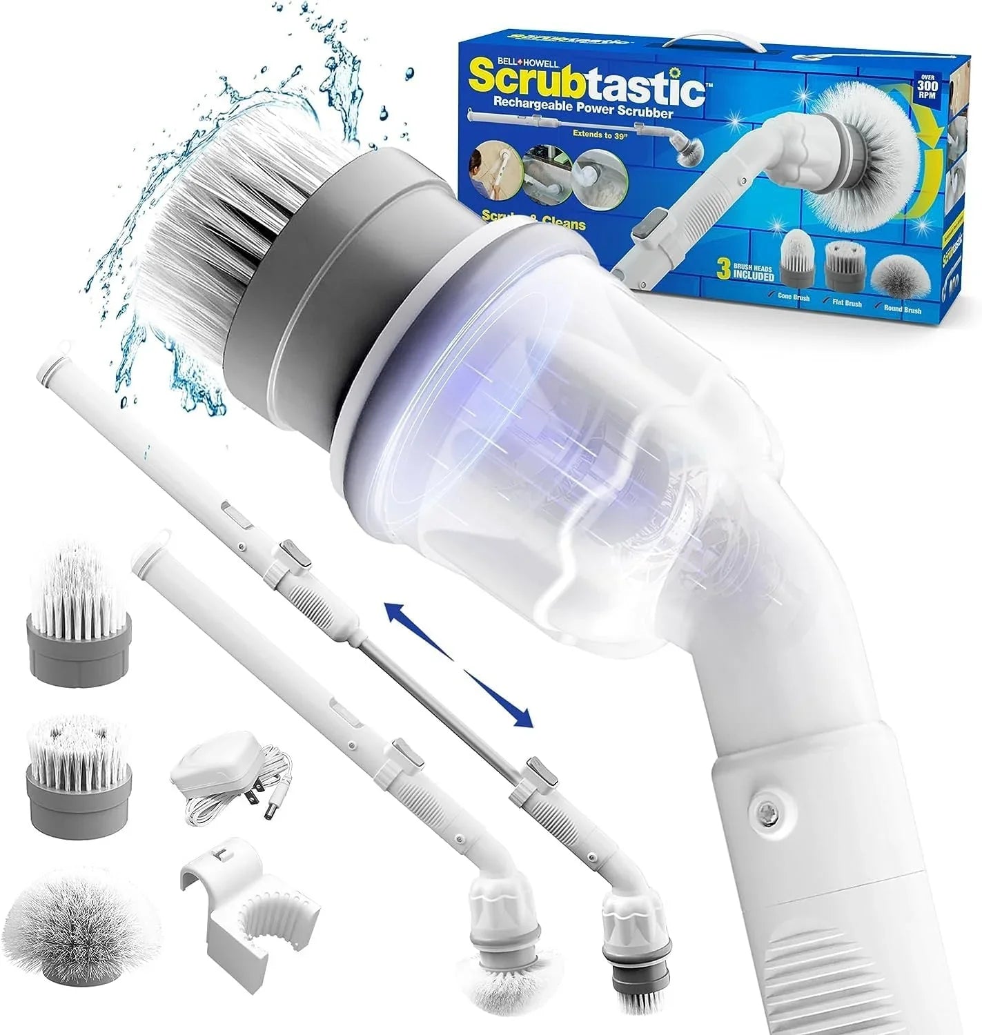 Scrubtastic Spin Scrubber Electric Scrubber Multi-Purpose Surface Scrubber and Cleaner, 1 Pack & 3 Brush Heads