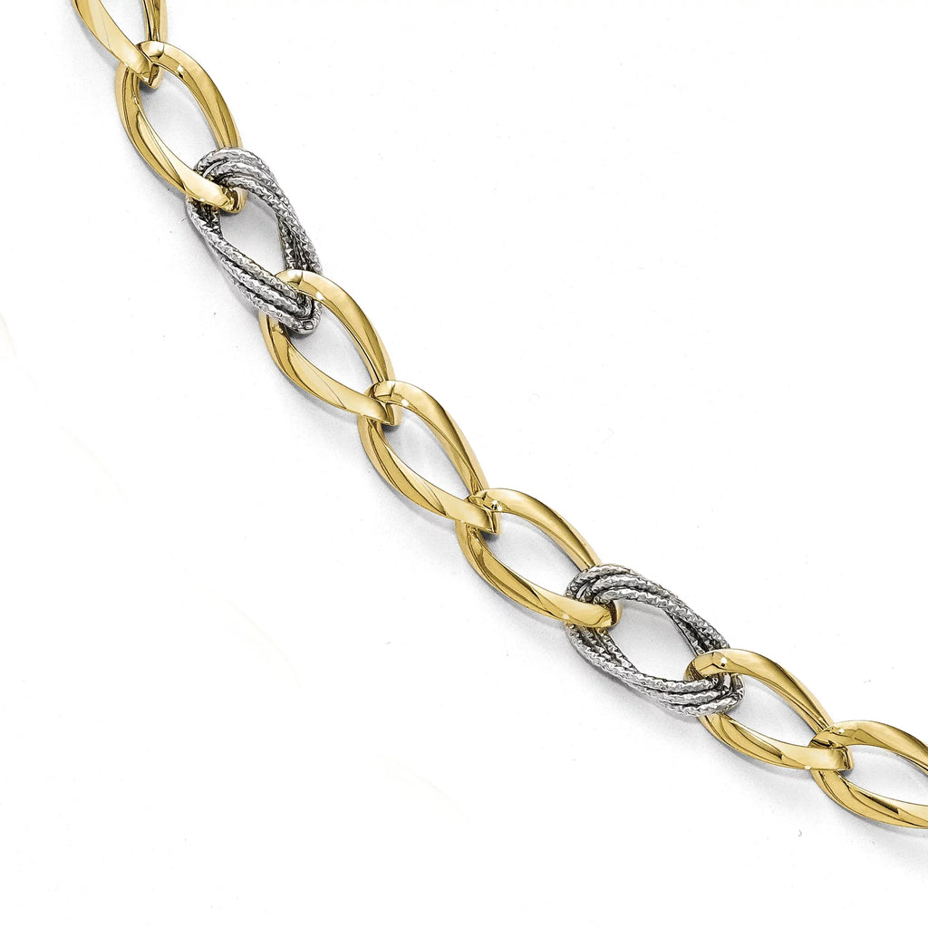 14k Gold Two-Tone Polished D/C Fancy Link Bracelet